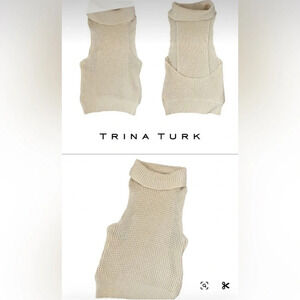Trina Turk turtle neck knit cotton top vest cream shiny pullover size S
